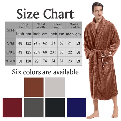 Image of Inner Wish Mens Plush Fleece Robe, Highly Absorbent Cozy Warm Bathrobe Fuzzy Male Spa Long Robe With Pockets