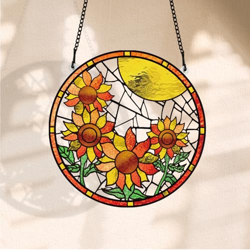 PLIGREAT Sunflower Stained Glass Window Hanging - Image 2