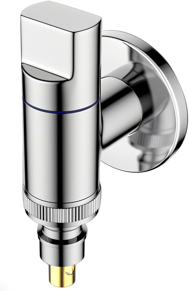 Washing Machine Tap, Brass Quick Open Stop Tap, Washing Machine Connection, 1/2 Inch, Wall Mount, Washing Machine Valve, Multi-Turn Angle Stop Valve, Valve (Silver)
