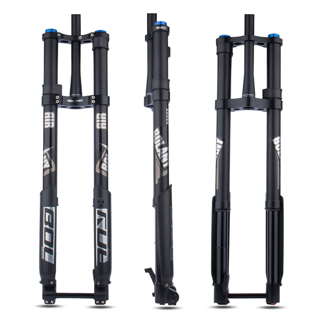 QHIYRZE MTB Downhill Fork 26 27.5 29 Inch Mountain Bike Air Suspension Fork Straight/Tapered Double Shoulder Inverted Fork Travel 160mm Adjustable Rebound Manual Lockout (Color : Black Tapered)