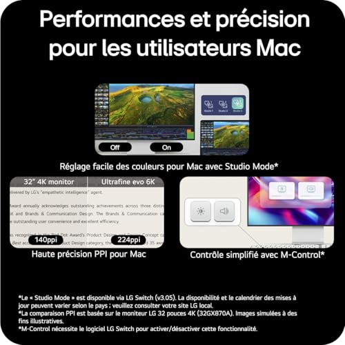 LG Ultrafine™ 32U990A-S Ecran PC 6K 32" - Dalle IPS résolution 6K (6144 x 3456, 224ppp), 5ms 60Hz, HDR 10, DCI-P3 98% (CIE1976), Thunderbolt™ 5, réglage Inclinaison et Hauteur, Haut-parleurs intégrés