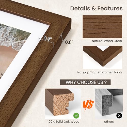 Image of FLYJOE 22x28 Oak Wood Picture Frame with Mat for 18x24, 22 by 28 USA-Sourced Natural Solid Wooden Poster Frame for Wall Display, Tempered Real Glass, Hanging Hardware Included, Walnut Color