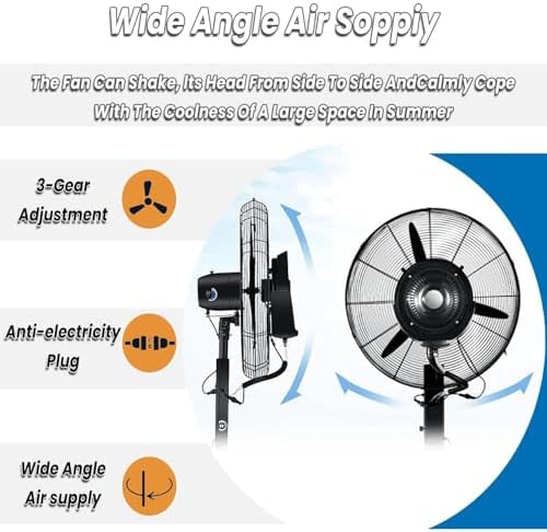 28" Commercial Oscillating Misting Fan - Portable Outdoor Fan for Patio, Greenhouse, Industrial & Residential Use - 42L Water Tank, Ideal for Cooling & Air Circulation