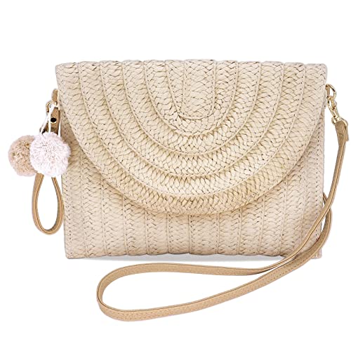 Image of Women Straw Crossbody Handbag, 10.63 x 7.87in, Detachable Strap