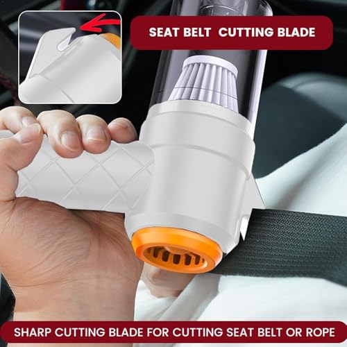 Image of JAYTOP Vacuum Cleaner for Car Use with Blower, Seat Belt Cutter & Window Hammer | Cordless Handheld Vacuum Cleaner for Wet & Dry Cleaning for Home /Office /Car /Keyboard /Travel /Sofa /Office (White)