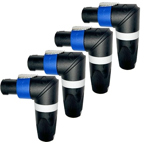 Miniatura 5 de Conectores adaptador de cable Speakon en ángulo recto de codo, 4 polos en forma de L de alta carga para altavoz, bloqueo giratorio compatible con