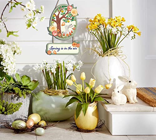 Image of HPNIUB Spring Welcome Wooden Plaques, Bunny Front Door Wood Signs (11x16.5inch), Easter Egg Wall Decororation For Farmhouse Outdoor Spring Wall Art Decor Supplies