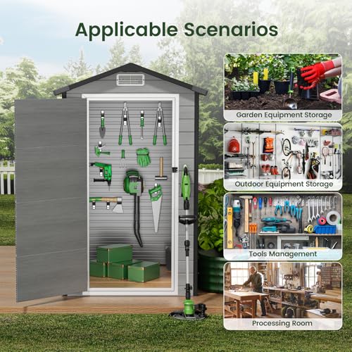 Image of GVDV 4x6FT Outdoor Resin Plastic Storage Shed with Reinforced Floor, All-Weather Plastic Shed with Lockable Door, Window, Waterproof Tool Storage for Backyard, Garden, Patio, Tool Storage