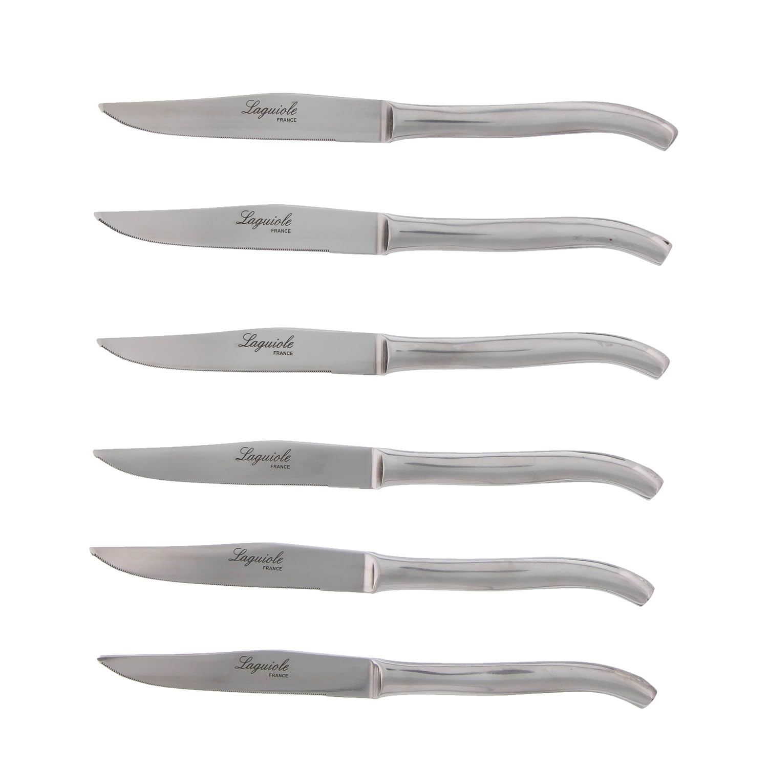 Pradel Excellence - Coffret 6 Couteaux Laguiole Monobloc Forgé - Acier Inoxydable - Longueur Totale 22 cm - Manche Acier Brossé - Fabrication Française pour Haute Qualité, Argenté