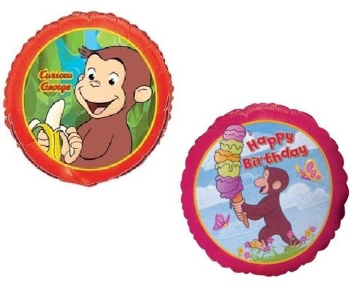 LOONBALLOONCurious George Monkey Jungle (2) 18" Round Birthday Party Mylar Foil Balloons