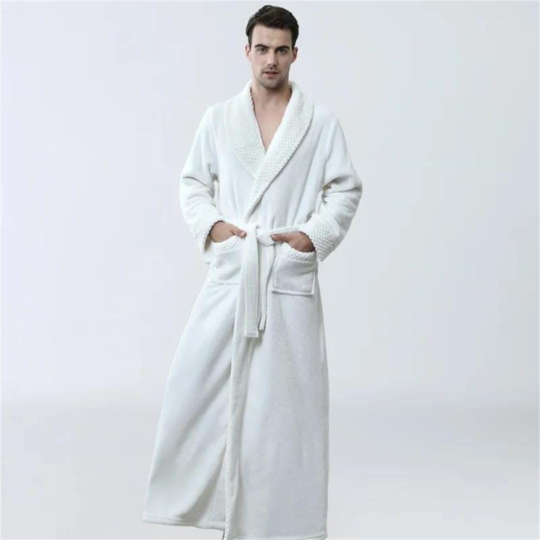 Męski długi szlafrok nocny z grubej flaneli, kimono, szlafrok, ciepły koralowy polar, luźny strój domowy, biały szlafrok (rozmiar M), biały szlafrok (rozmiar M, bordowy szlafrok X)