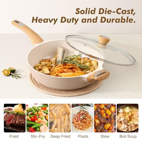 SENSARTE Ceramic Nonstick Frying Pan Skillet with Lid, 13.3 Inch Large Deep Frying Pan, 6 QT Saute Pan, Induction Pan, Healthy Non Toxic Cooking Pan with Helper Handle, PFOA PFAS PTFE Free