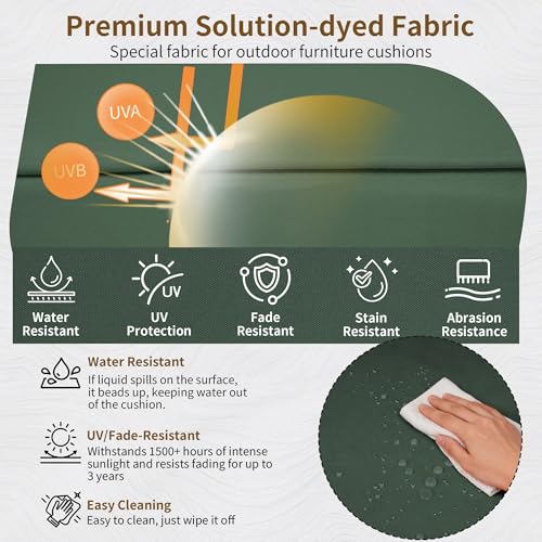 Image of 24x24 Outdoor Chair Cushions Set of 4, Waterproof Deep Seat Cushions for Patio Furniture with Removable Cover, Fade Resistant 4'' Outdoor Seat Cushion w /Ties&Handle for Sofa Loveseat, Dark Green