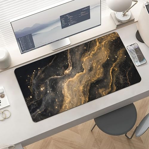 Image of Black Gold Marble Extended Gaming Mouse Pad, with Stitched Edges Large Mouse Pad Desk Protector, Rubber Base Mousepad Keyboard Mouses Mat for Work Game Office Home- 32 inch X 16 inch Inch
