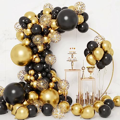 Black and Gold Balloon Arch Kit - 112pcs Gold Black Baloon Arch kit with Golden Confetti Balloons Balloon Garland Kit for Men Birthday Decorations Graduation Prom Decorations 2026 Retirement Wedding