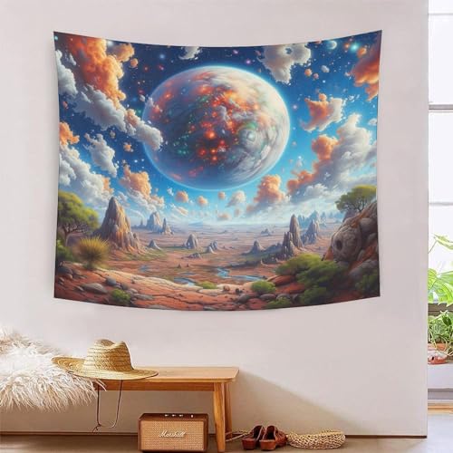 Tapisserie planète bleue 3D en tissu de haute qualité pour salon et chambre