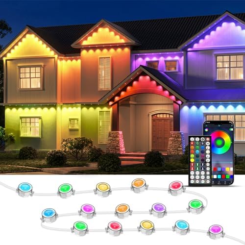 100FT Permanent Outdoor Lights, RGB LED Eaves Lights with IP67 Waterproof, Smart App Remote Control, Music Sync, for Christmas, Party, All Holiday Decorations