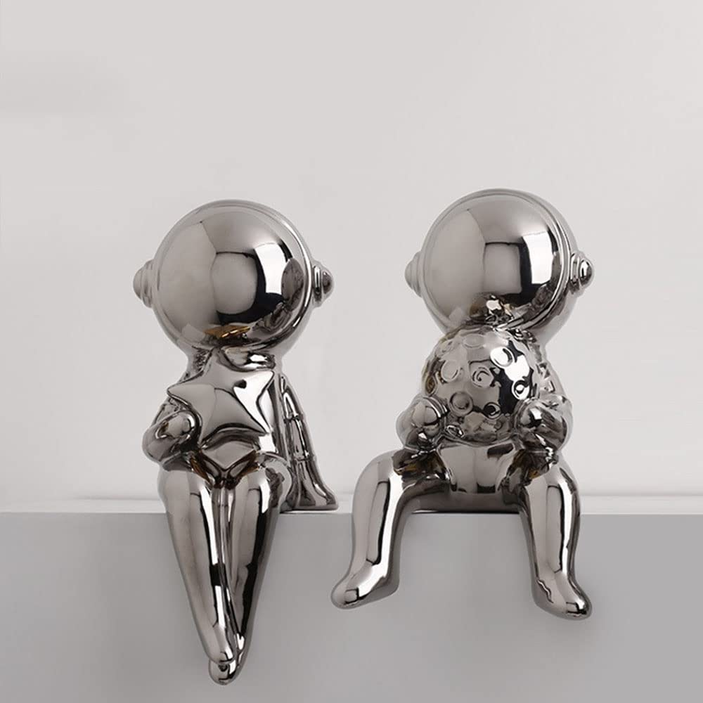 Figuras de Astronautas Adornos Hogar Modernos Estatuilla en Cerámica Decorativos Figuritas para Estante Estudio Salon Casa Accesorios Interior - Regalo para Cumpleaños Niños Navidad San Valentín