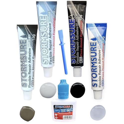 Stormsure Adhesivo Reparador Flexible 4 Colores + 30ml Stormcure Accelerator + Espátula - Stormsure's 1-Hour Repair