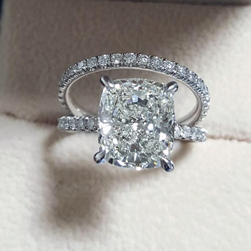 925 Sterling Silver Shiny Full 2Pcs Women Zircon Rings Set Square Cut Cubic Zirconia Engagement Rings Bridal Wedding Bands for Her Size 8 - Image 3