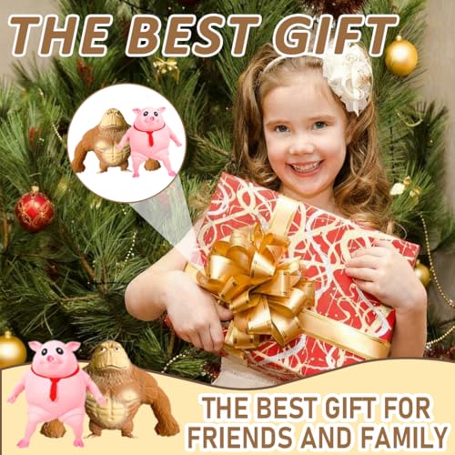 Gorilla Stressabbau Spielzeug und Piggy Squeeze Toy Set – Extrem Dehnbar & Robust, Schweine Quetschspielzeug, Anti-Stress Geschenk für Erwachsene, Lustiges Wut-Spielzeug für Zuhause und Büro
