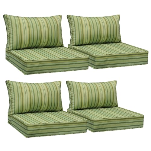 Image of AAAAAcessories Outdoor Seat Cushions for Chairs, Fade-Resistant, Waterproof Patio Furniture Replacement Cushions, 25.5 inch x 25.5 inch x 5 inch + 25.5 inch x 13.5 inch, Set of 4, Mossy Forest Stripe