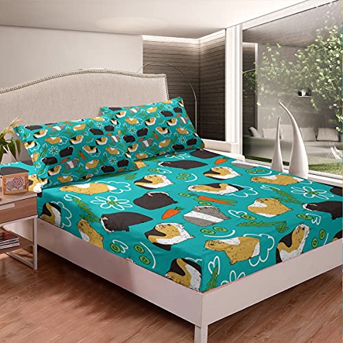 Feelyou Queen Sheet Set For Kids Bedroom Cartoon Guinea Pig Bed Sheets Set Boys Girls Lovely Kawaii Decor Bed Set Decorative Pet Animal Theme Bedding Set 4Pcs With 2 Pillowcase #TOP1