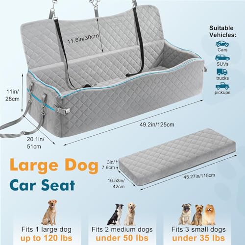Miniatura 2 de Tivray Asiento De Coche Para Perro Grande, Asiento Elevador Coche Para Mascotas Con Cojín Grueso De Espuma Con Memoria, Cama De Coche Desmontable Para Perros De Menos De 54kg O 2 Perros Medianos