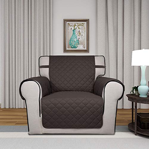 Image of PureFit Reversible Quilted Sofa Cover, Water Resistant Slipcover Furniture Protector, Washable Couch Cover with Non Slip Foam and Elastic Straps for Kids, Dogs, Pets (Chair, Chocolate /Beige)