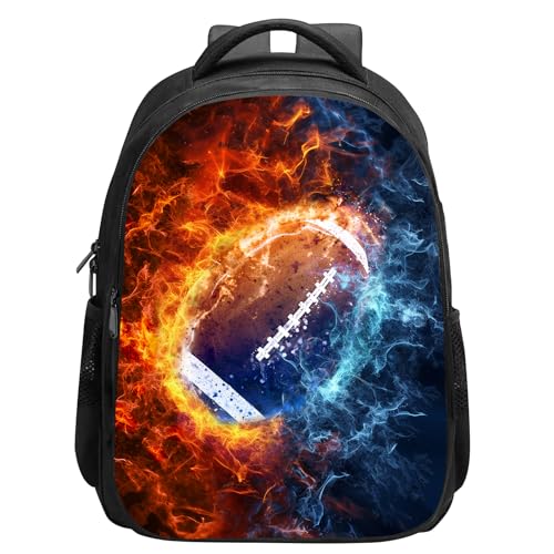 SARA NELL Kids Ice and Fire American Football Backpack for School Boys Girls,Kindergarten Elementary Toddler School Backpack, Premium Book Bag with 2 Main Compartment, 15.7 Inches
