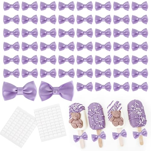 LiBongTa 1.5 Inch Mini Self-Adhesive Light Purple Satin Bows 100 Counts