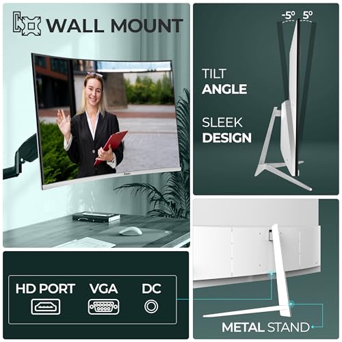 Image of Foxin Elite Pro 24 Inch Curved LED Monitor | 100Hz Refresh Rate |1800R Curve| Full HD 1080p| Built in Speaker | Bezel Less Design | HDMI & VGA Ports | White | 3 Yrs Warranty