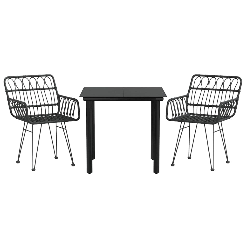 Salón de Jardín Conjunto de Comedor de Jardín 3 Piezas Negro Resina Trenzada para 2 Personas, Mesa con 2 Silla Conjunto Muebles Exterior para Balcón Terraza L31H57866