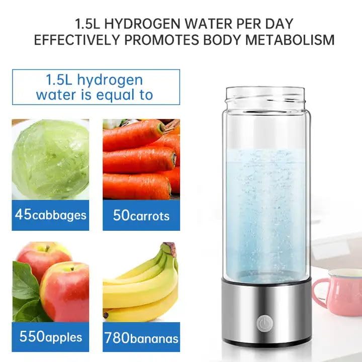 Hydrogen Water Bottle Generator with PEM SPE Technology,Hydrogen Water Ionizer Glass Health Cup for Home Travel,Office and Daily Drinking