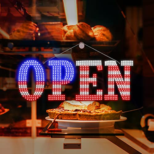 Usa Flag 40"X14" Extra Large Led Open Signs For Business, Unique Design Super Bright Open Sign With Hanging Installation, High Visibility Open Sign For Stores Bar Hotel Retail Shops Window Salon Restaurant Office #TOP2