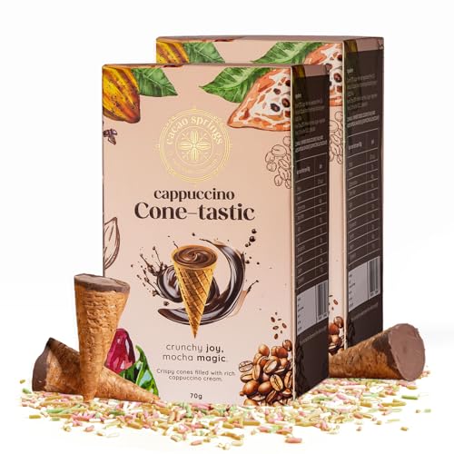 Image of Cacao Springs Cappuccino Conetastic Gift Box, Premium Choco & Nut Delicacy Treats, Mini Wafer Cones, Luxury Chocolate Gift Hamper for Christmas Gifts, 2 Boxes, 140gm