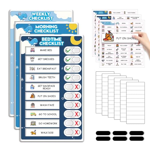 Image of Upgraded Slider 3 in 1 Bedtime /Morning /Weekly Routine Chart for Kids, Magnetic Chore Chart for Kids with 99 Stickers, Cute Visual Schedule for Kid