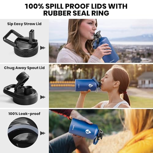 Image of RAYMYLO One Gallon Water Bottle Insulated, Triple Walled Vacuum Stainless Steel (Cold for 48 Hrs), Leak Proof & Non-BPA, Large Water Flask Jug with Paracord Handle & Straw Spout Lids