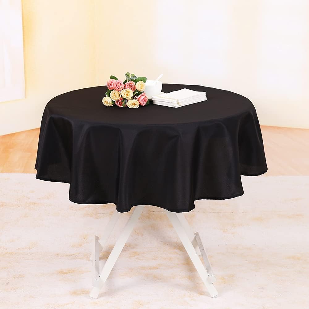 YZEO Fibre Tablecloth Black Round 50 Inch Polyester Table Cloth Black Polyester Tablecloth for Exposition Table Cover