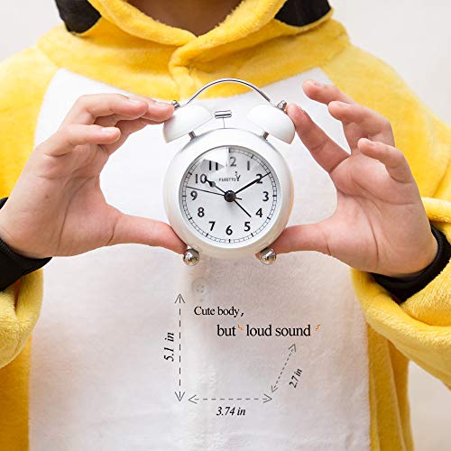 Floittuy {Loud Alarm Clock For Deep Sleepers) 3.5'' Twin Bell Alarm Clock With Backlight For Bedroom,No-Ticking,Cute(White) #TOP4