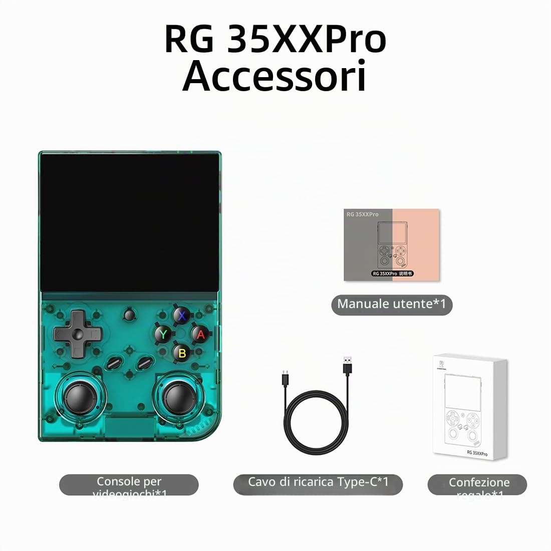 RG 35XXPro, console di gioco portatile retrò, console di gioco da 3,5 pollici + scheda di gioco Linux 64G, doppia memoria per schede TF, batteria da 3200 mAh, gioco plug & play per adulti
