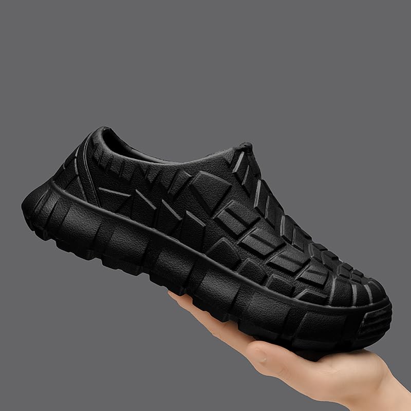 Slip-on Casual Shoes, Black, Textured Rubber Sole, Lightweight Comfort Clogs, Indoor Outdoor Walking Slippers, Waterproof2