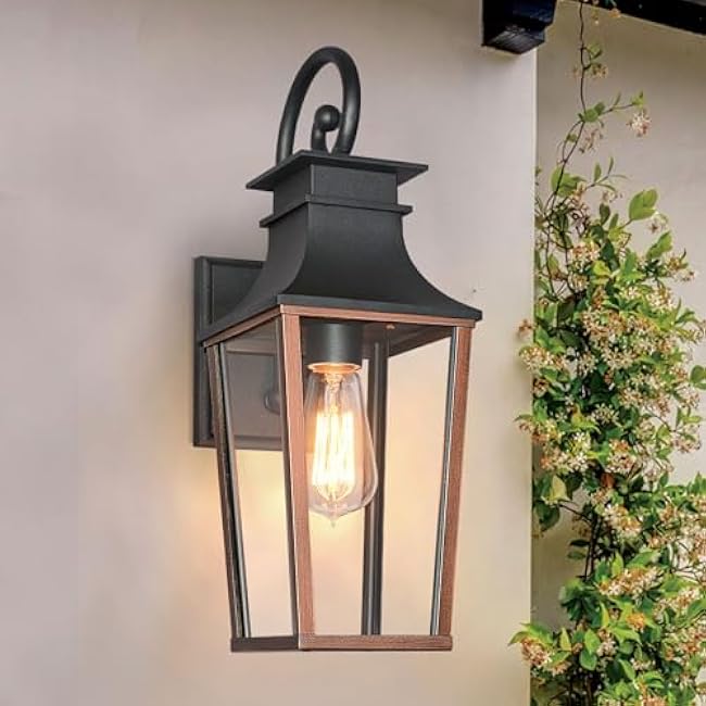 ALVIME Outdoor Sconce Lights, Outdoor Wall Lights Exterior, Outside Light Fixtures for House, Entryway, Front Door, Porch, Patio, Garage, E26 Base&Aged Copper High Strength Clear Glass