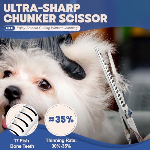 Moontay Hundeschere Professionelle Pflegeschere für Hunde Effilierschere Chunkerschere zum Ausdünnen Schneiden 7 Zoll 440c japanische Edelstahlschere Hundepflege-Schere Silber