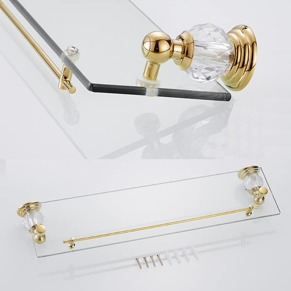Estante de Ducha para Baño, Estantes Flotantes, Toallero Dorado de Cristal, Tocador con Organizador de Barra, Estante de Champú Montado en la Pared, Estante de Champú para Almacenamiento de/