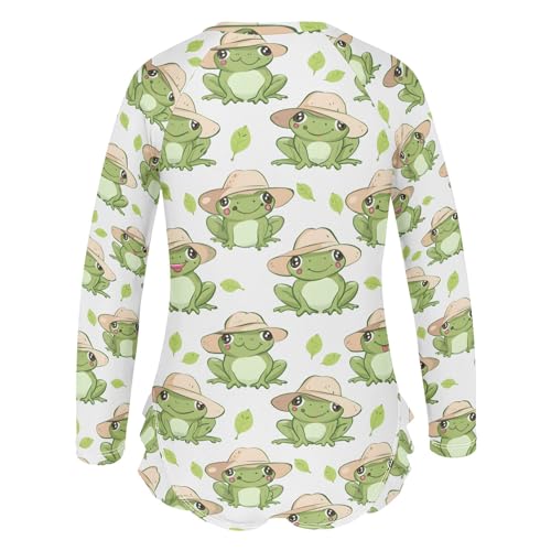 Cute Frog Seamless Girls Long Sleeve Swimsuit Rash Guard One Piece Bathing Suits Zipper 3-12T3