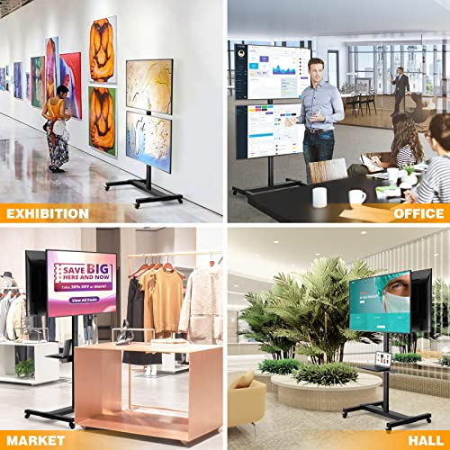 5Rcom Rolling/Mobile Tv Cart With Wheels For 32 To 55 Inch Lcd Led 4K Flat Curved Screen Vertical Tvs-Height Adjustable Screen Tilt Rolling Tv Stand For 2 Tvs With Laptop Shelf Holds Up To 132 Lbs #TOP3