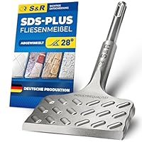 S&R Hochleistungs - Fliesenmeißel, SDS plus Meißel 165 mm x 75 mm abgewinkelt, SDS Meißel in Industrie-Qualität Made in Germany, Flachmeißel zum Fliesen und Fliesenkleber entfernen, gehärtet, breit