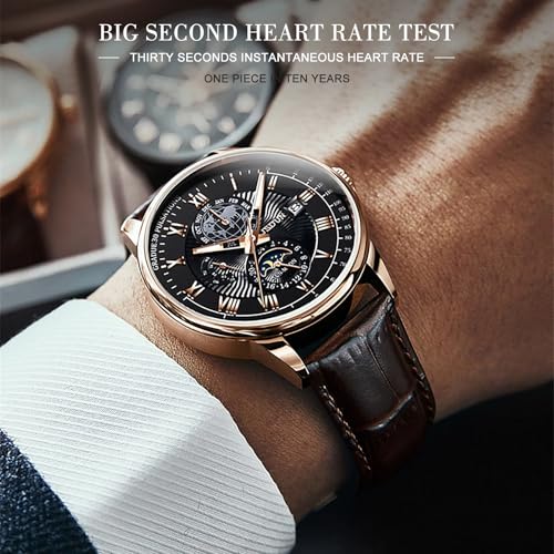 Image of Oligitdi Mens Watches Chronograph Quartz Date Calendar Stainless Steel Waterproof Luminous Business Wrist Watch (Brown)