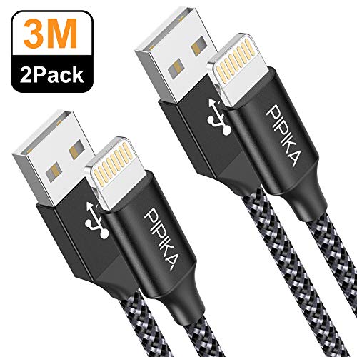 PIPIKA Câble iPhone Chargeur iPhone, [2Pack 3M] Câble Lightning Nylon Tressé Câble Charge Rapide pour iPhone 11, XS Max XS XR, X 8 / 8Plus, 7 / 7Plus, 6s / 6sPlus, 6 / 6Plus